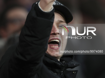 A fan of West Ham United during the FA Youth Cup Final between Arsenal U18s and West Ham United U18s at the Emirates Stadium, London on Tues...