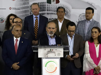 April 27, 2023, Mexico City, Mexico: The coordinator of Grupo Plural, Gustavo Madero at the press conference in the Senate in Mexico City. o...