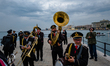 The band in resting moment after the disembarkation of the Statue of St. Nicholas from the...