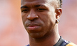 Vinicius Junior of Real Madrid CF looks on prior to the LaLiga Santander match between Val...