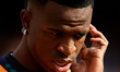 Vinicius Junior of Real Madrid CF looks on prior to the LaLiga Santander match between Val...
