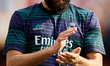 Karim Benzema of Real Madrid CF reacts prior to the LaLiga Santander match between Valenci...