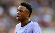 Vinicius Junior of Real Madrid CF reacts during the LaLiga Santander match between Valenci...