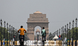 A mirage can be seen on a hot summer day on Kartavya Path, formerly known as Rajpath, in f...