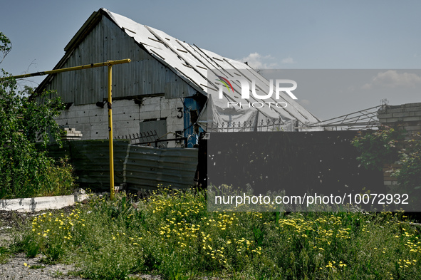 ZAPORIZHZHIA REGION, UKRAINE - MAY 18, 2023 - A house damaged as a result of numerous instances of shelling of the frontline Hulyaipole city...