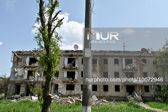 ZAPORIZHZHIA REGION, UKRAINE - MAY 18, 2023 - A three-storey residential building damaged as a result of numerous shelling attacks bythe  Ru...