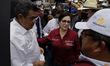 Sergio Salomon Cespedes (left), governor of the State of Puebla and Laura Velazquez Alzua...