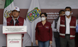 On the microphone, Julio Huerta, secretary of government of the state of Puebla, in San Ni...