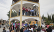 Inhabitants of San Nicolas de Los Ranchos, Puebla, gather after ash fall was registered du...