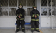 Firefighters in the town of Cholula Puebla, inside a shelter after ash emissions from the...