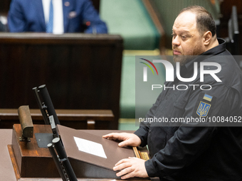 Speaker of the Ukrainian Parliament Ruslan Stefanchuk speech to Polish member of parliament during visit in Warsaw, May 25, 2023. (