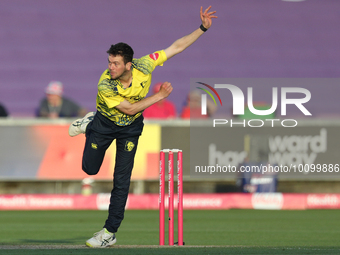 Nathan Sowter of Durham in bowling action during the Vitality T20 Blast match between Durham and Notts Outlaws at the Seat Unique Riverside,...