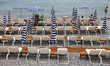 Sunbeds are seen on a beach in Nice, France on May 29, 2023. 