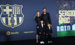 Segio Busquets, with his wife, Elena Galera, and children during his FC Barcelona farewell...