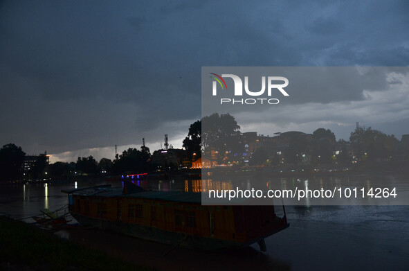 Thick blanket of clouds hover over Srinagar city during a thunderstorm  in city center Lal Chowk , Srinagar, Indian Administered Kashmir on...