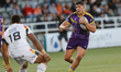 Mitch Clark of Newcastle Thunder runs at Keven Appo of Bradford Bulls during the BETFRED C...