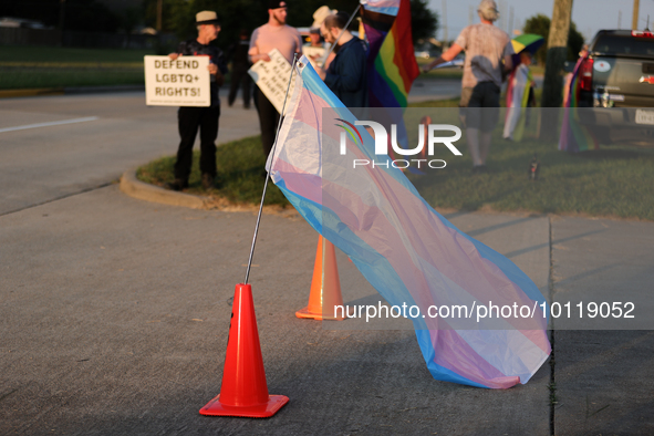 A transgender flag sits at the First Christian Church in Katy, Texas on June, 3, 2023.  