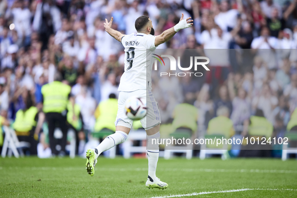 Karim Benzema of Real Madrid Cf celebrates his goal during a match between Real Madrid v Athletic Club as part of LaLiga in Madrid, Spain, o... by Alvaro Medranda/NurPhoto