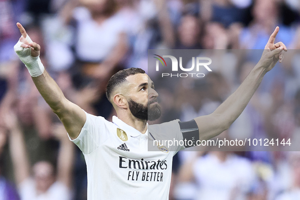 Karim Benzema of Real Madrid Cf celebrates his goal during a match between Real Madrid v Athletic Club as part of LaLiga in Madrid, Spain, o... by Alvaro Medranda/NurPhoto