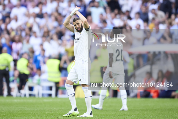 Karim Benzema of Real Madrid Cf celebrates his goal during a match between Real Madrid v Athletic Club as part of LaLiga in Madrid, Spain, o... by Alvaro Medranda/NurPhoto