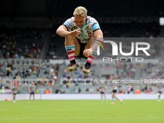 Lachlan Lam of Leigh Leopards during the BetFred Super League match between Hull Football Club and Warrington Wolves at St. James's Park, Ne...