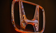 A Honda logo can be seen at the launch event of Honda Elevate SUV Car in New Delhi, India...