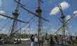 ROUEN, FRANCE - JUNE 09, 2023:   Visitors gather to see tall ships docked along the Seine...