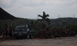 Workers' activities at the palm oil collecting site in Jambi province, Sumatra, on June 29...