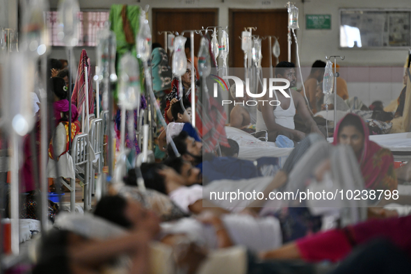People suffering from dengue fever as they admitted for treatment at a government hospital in Dhaka, Bangladesh, on June 05, 2023. The dengu...