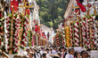 People attend the Festa dos Tabuleiros (Festival of the trays) in Tomar, Portugal on July...