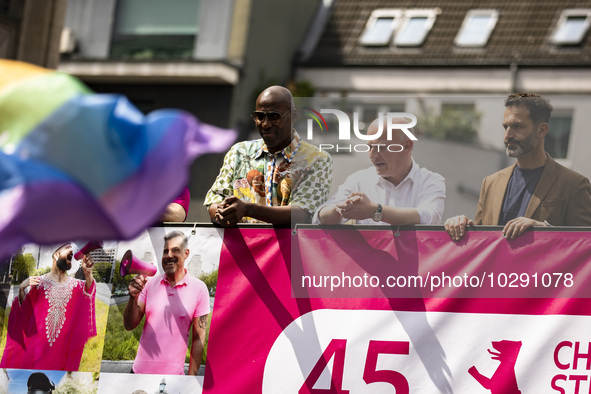 (L-R) Berlin's Culture Senator Joe Chialo, the governing Mayor of Berlin Kai Wegner and Berlin's Queer Commissary Alfonso Pantisano attend t...