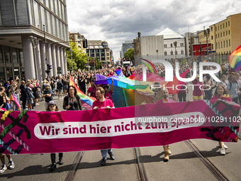 People attend the 45th Christopher Street Day (CSD) Berlin Pride demonstration, in Berlin, Germany on July 22, 2023. (