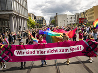 People attend the 45th Christopher Street Day (CSD) Berlin Pride demonstration, in Berlin, Germany on July 22, 2023. (