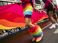People carrying a huge rainbow flag attend the 45th Christopher Street Day (CSD) Berlin Pride demonstration, in Berlin, Germany on July 22,...