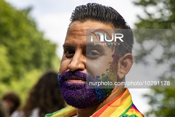 People attend the 45th Christopher Street Day (CSD) Berlin Pride demonstration, in Berlin, Germany on July 22, 2023. 