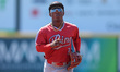 Binghamton Rumble Ponies Luisangel Acuna #2 comes off field during the first inning of a b...