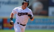 Somerset Patriots Josh Breaux #22 rounds bases after homering during the sixth inning of a...