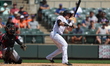 Somerset Patriots Elijah Dunham #8 bats during the fourth inning of a baseball game agains...