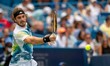 Stefanos Tsitsipas is seen during his round of 16 match with Hubert Hurkacz at the Western...
