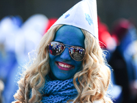 A participant dressed up like a Smurf during a smurfs gathering in Waldshut-Tiengen, Germany on February 6, 2016. (