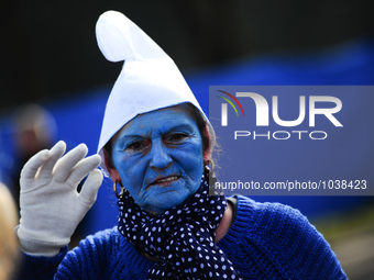 A lady dressed up like a Smurf during a smurfs gathering in Waldshut-Tiengen, Germany on February 6, 2016. (