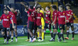 Manchester United celebrate the win during the EFL Trophy match between Stockport County a...