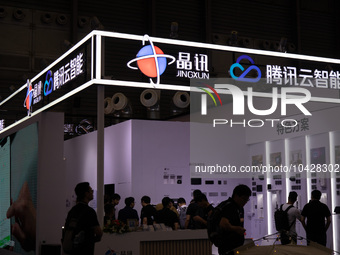 SHANGHAI, CHINA - AUGUST 29, 2023 - Tencent Cloud Intelligent Booth at the International Intelligent Building Exhibition, August 29, 2023, S...