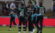 New Zealand's Ish Sodhi celebrates getting the wicket of England's Will Jacks during the M...