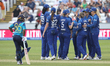 England celebrate the succesful review for the wicket of Harshitha Samarawickrama of Sri L...