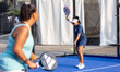 Komang, Indonesian padel athlete plays game of doubles with Tika Panggabean, Indonesian si...