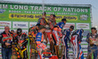 Champagne capers on the Rostrum during the FIM Long Track Of Nations event at the Speed Ce...