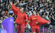 Gold medallist Feng Bin (L) of China and silver medallist Jiang Zhichao of China celebrate...
