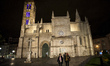 Night views of the church of Santa Maria de la Antigua del XI century tower completed in t...