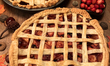 Homemade apple pie and cranberry apple pie amongst an Autumn season setting in Toronto, On...